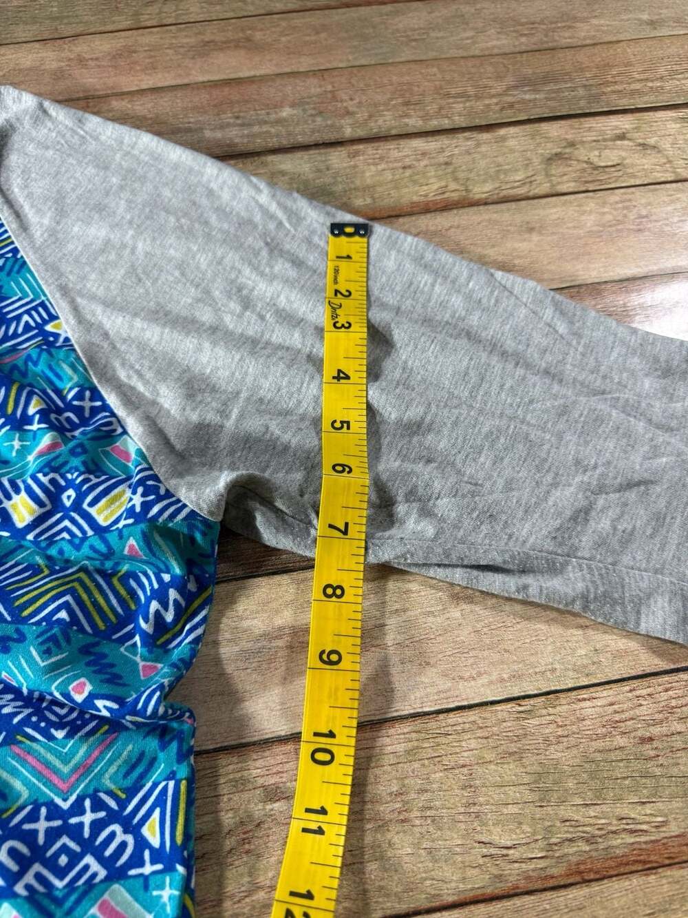 LuLaRoe Mark 3/4 Sleeve Baseball Raglan Top Blue Geometric Aztec Print 2XL